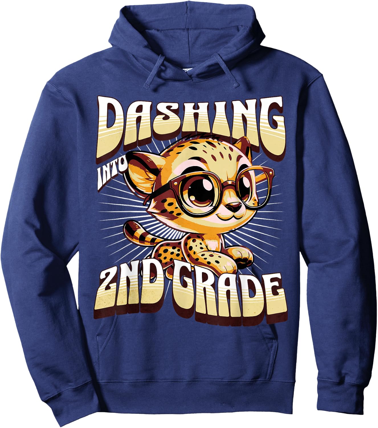 Dashing Into 2nd Grade Cute Cheetah Back to School Kids Hoodie - Hoodie | Navy