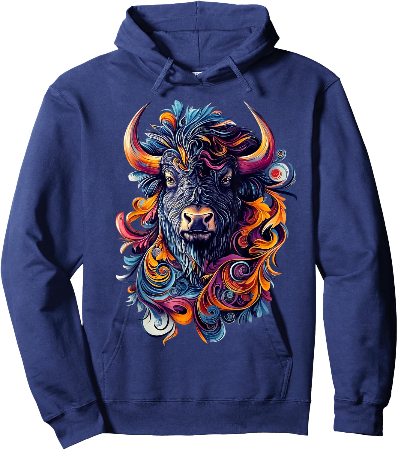 Bison Wildlife Nature Colorful Bison Hoodie - Hoodie | Navy