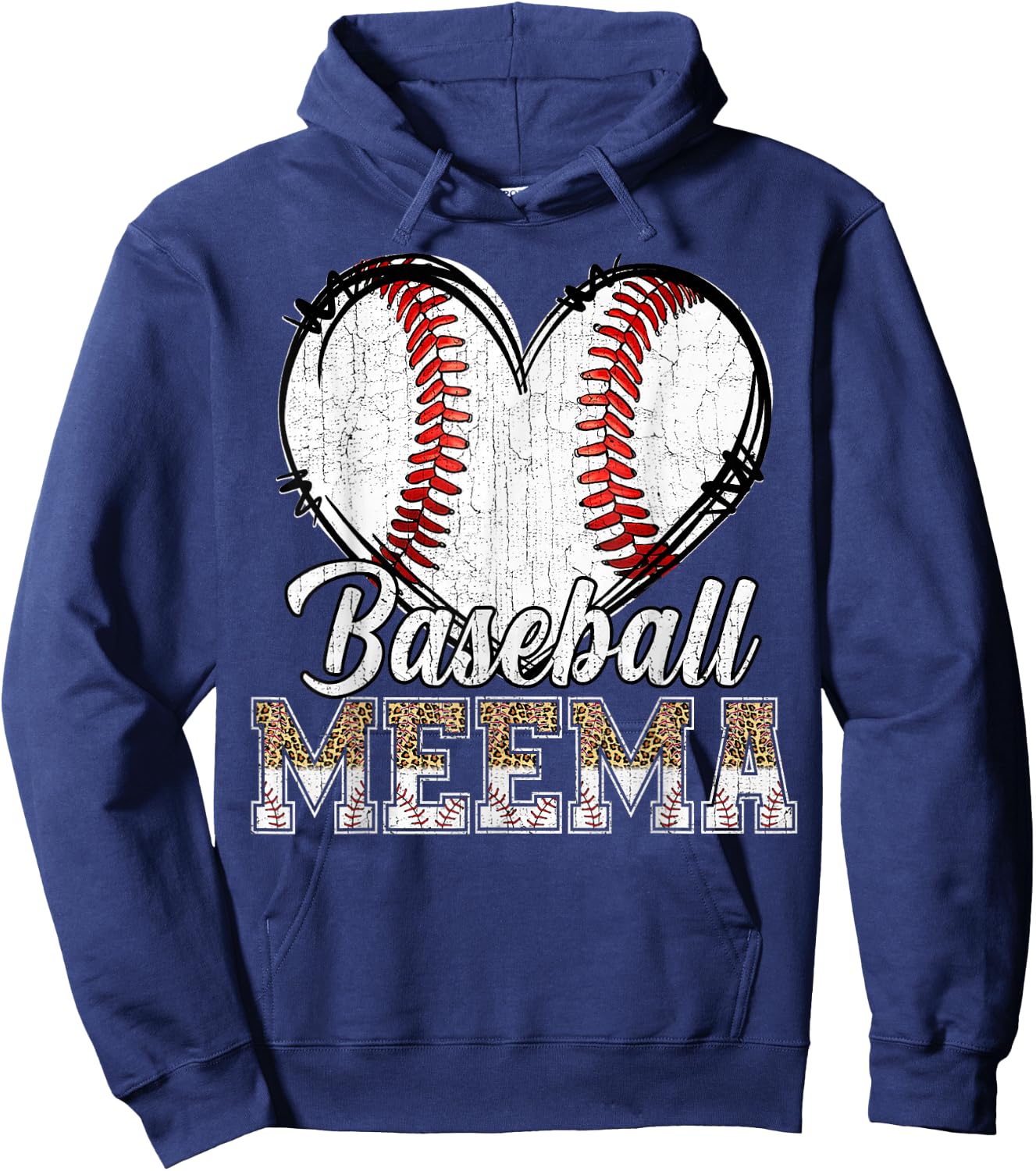 Softball Baseball Meema Heart Leopard Print Mother's Day Hoodie - Hoodie | Navy