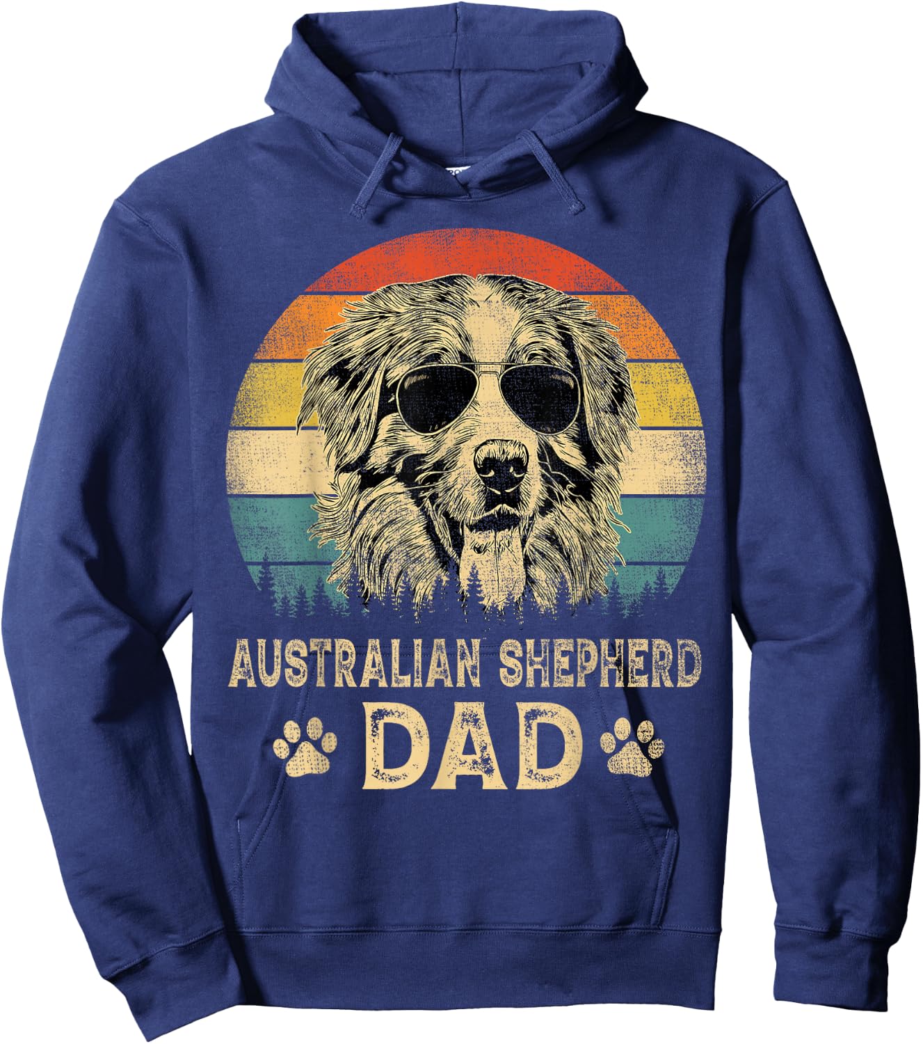 Vintage Australian Shepherd Dad Dog Lovers Father's Day Hoodie - Hoodie | Navy