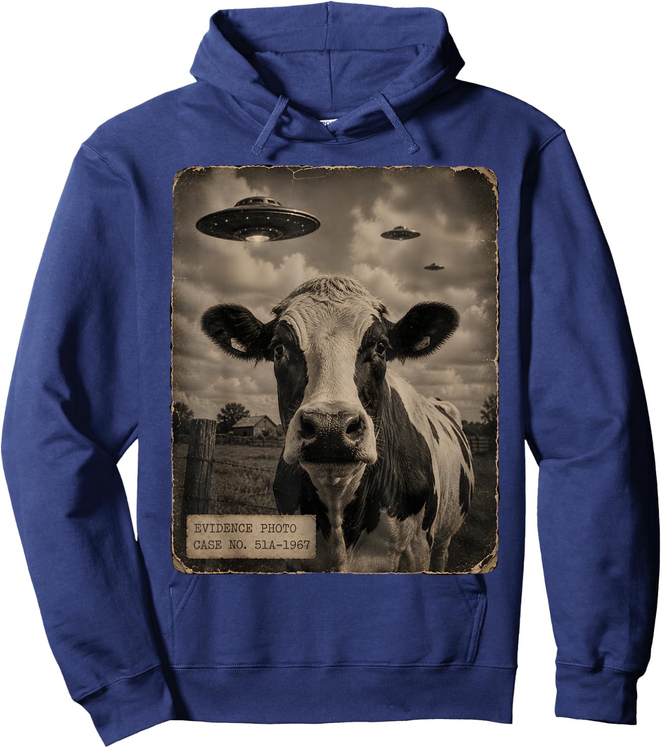 Funny Cow UFO Evidence Photo Vintage Alien Hoodie - Hoodie | Navy