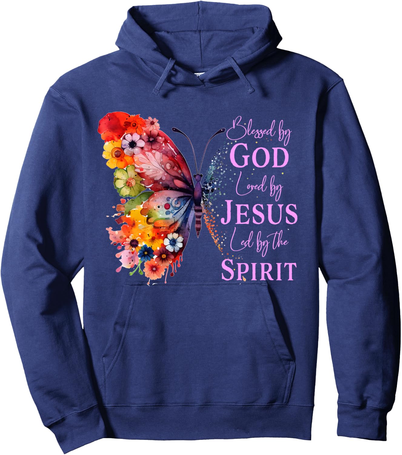 Blessed by God Loved by Jesus Butterfly Hoodie - Hoodie | Navy