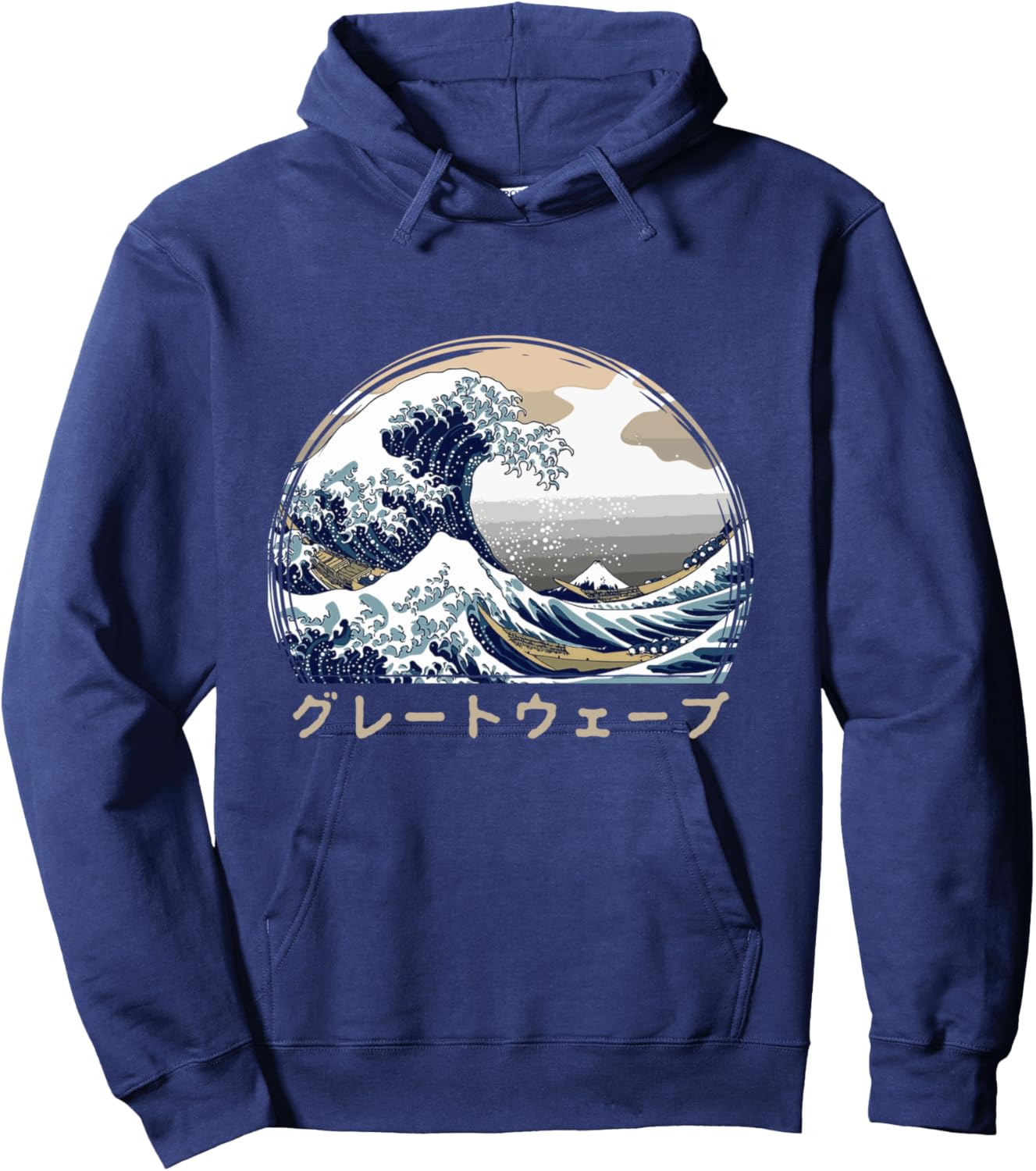 The Great Wave Kanagawa - Japanische Kunst - Große Welle Langarmshirt Hoodie - Hoodie | Navy