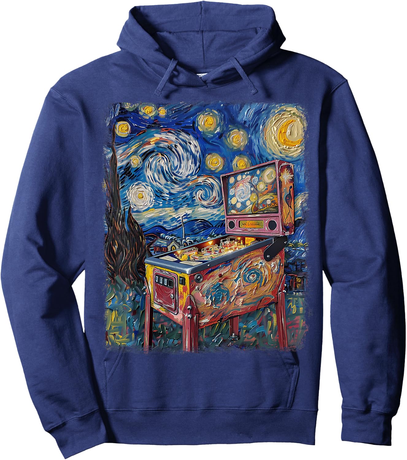Pinball Arcade Game Machine Starry Night Painting Hoodie - Hoodie | Navy