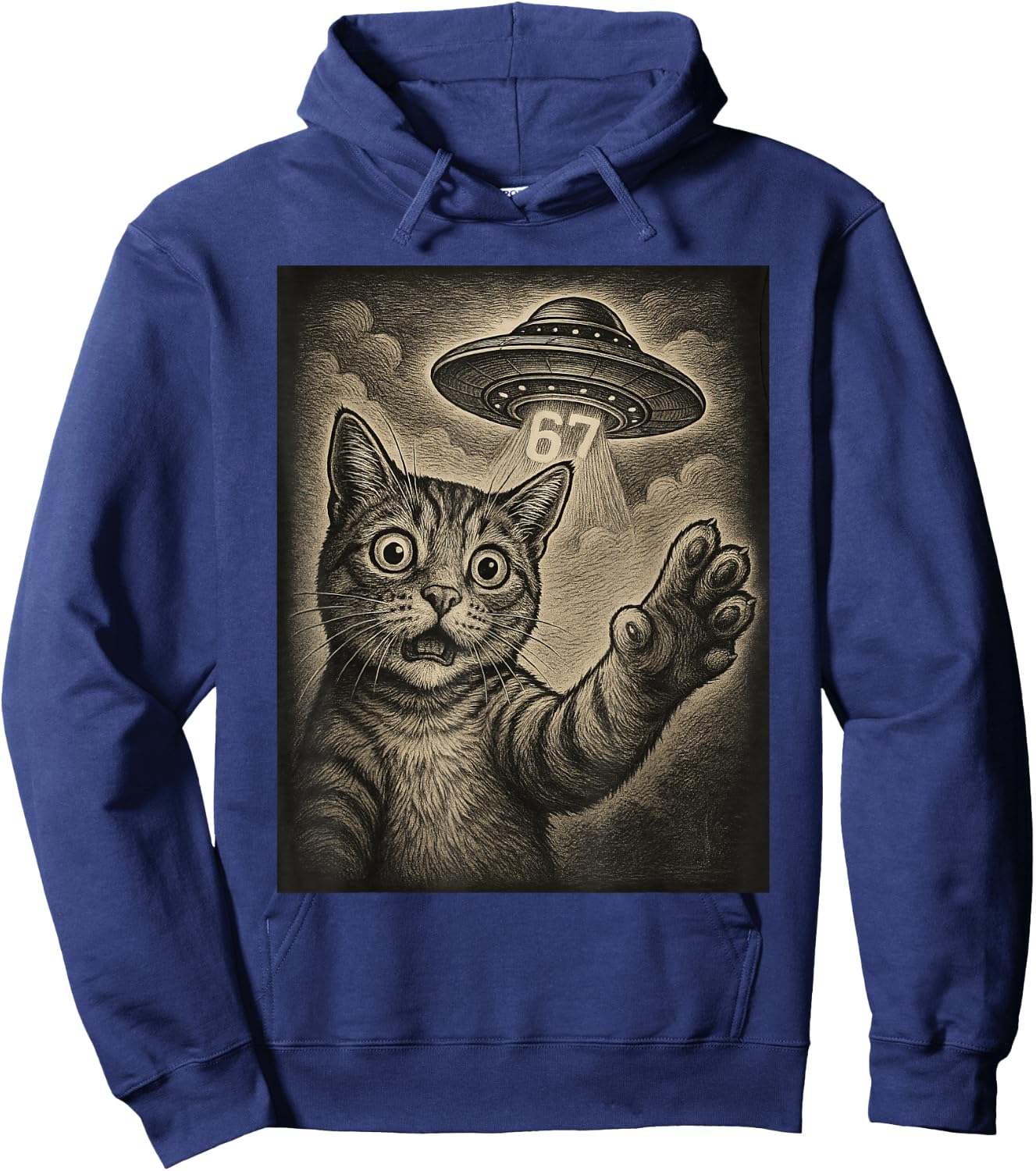Cat Selfie 67 Meme Six Seven Funny UFO Hoodie - Hoodie | Navy