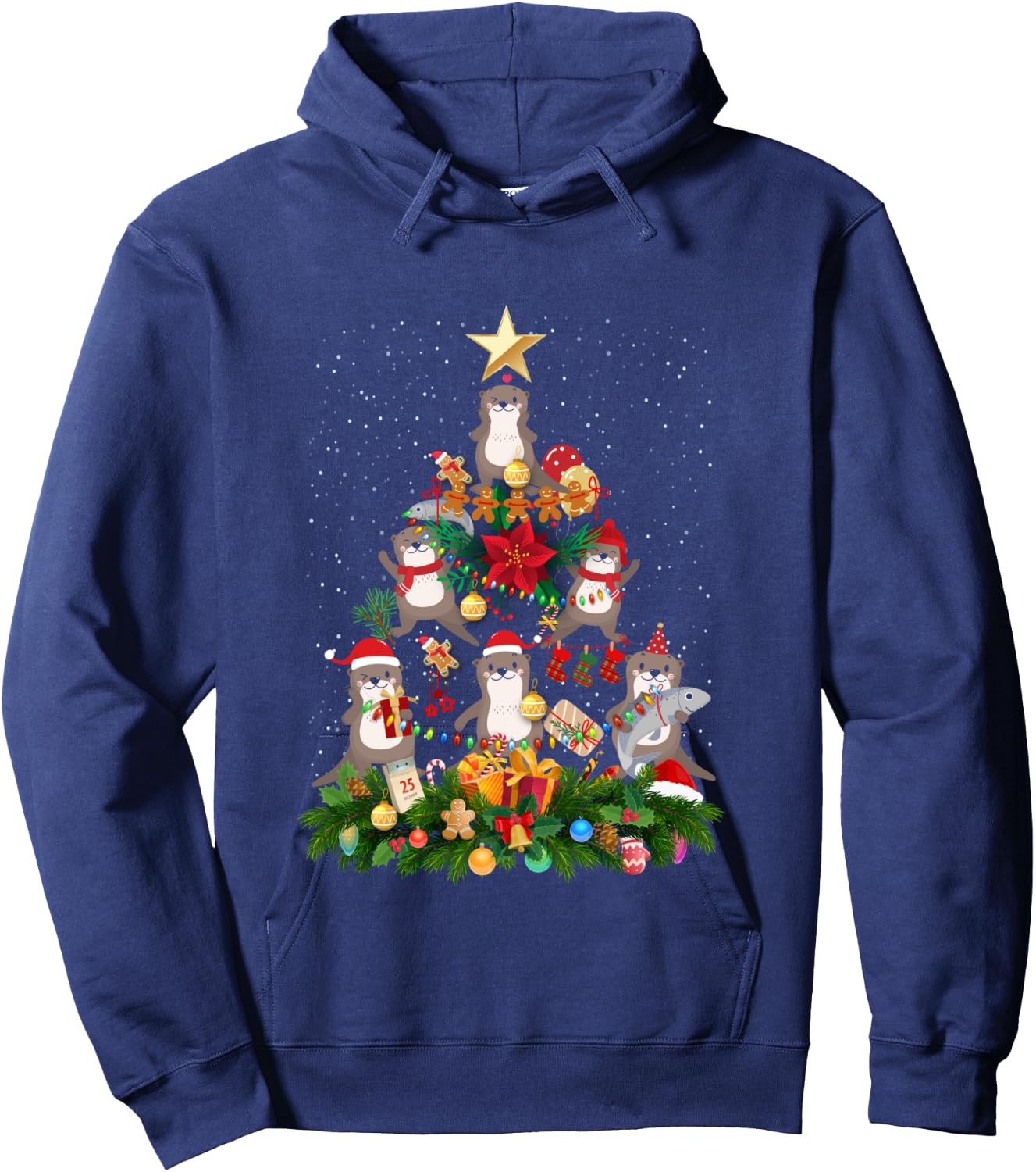 Otter Xmas Tree Ornaments Zookeepers Christmas River Otter Hoodie - Hoodie | Navy