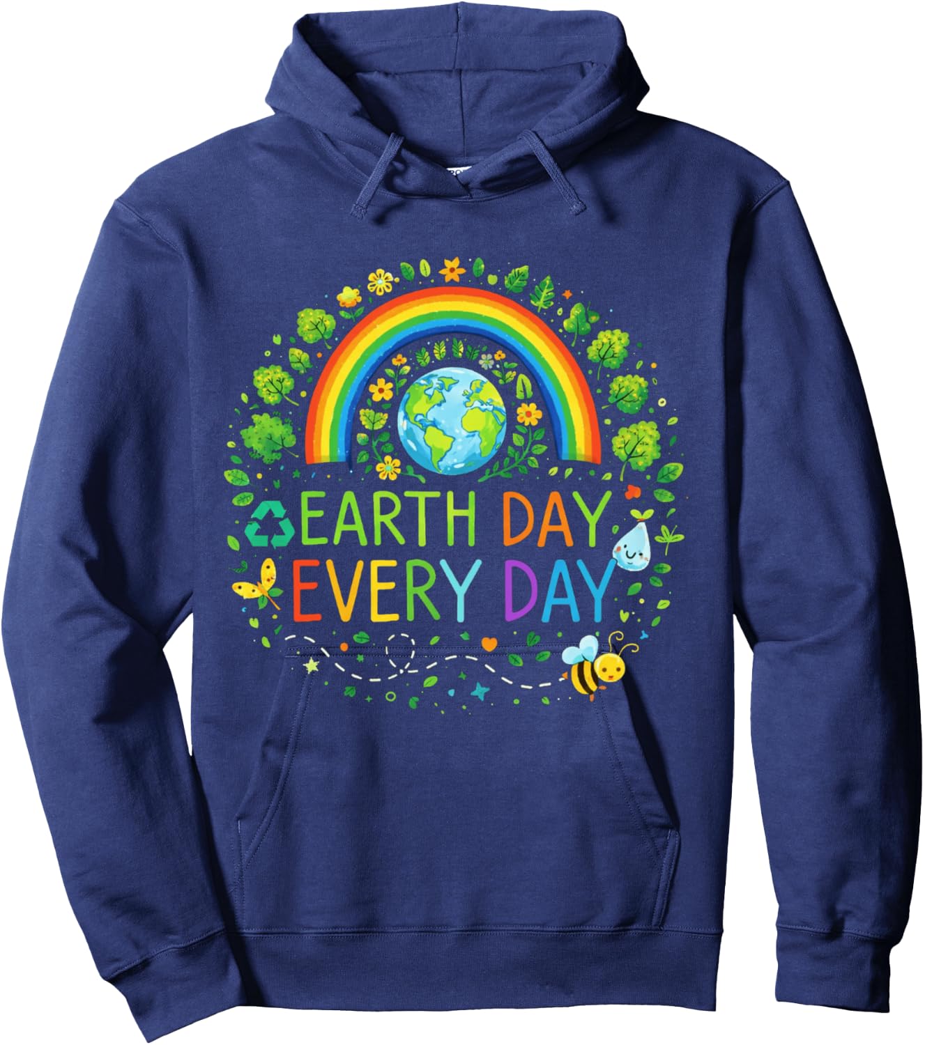 Pretty Earth Day Every Day Rainbow with Trees Earth Day Hoodie - Hoodie | Navy