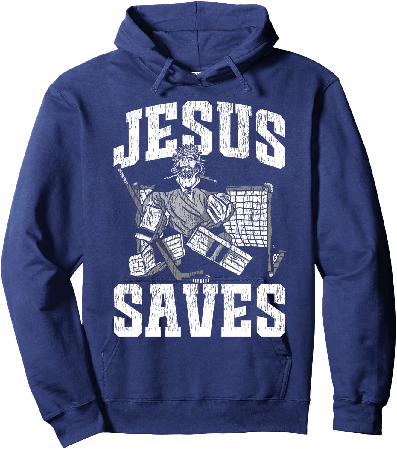 Ice Hockey Goalie Vintage Goalkeeper Jesus Jesus Saves Hoodie - Hoodie | Navy