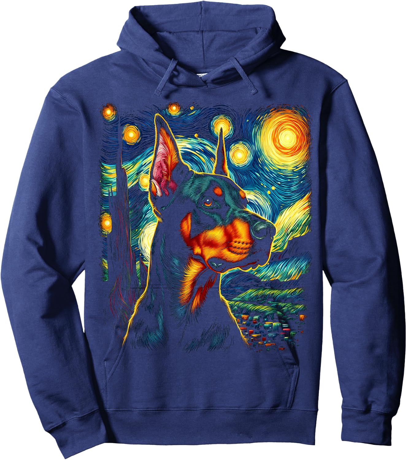 Doberman Pinscher Starry Night Van Gogh Inspired Art Hoodie - Hoodie | Navy