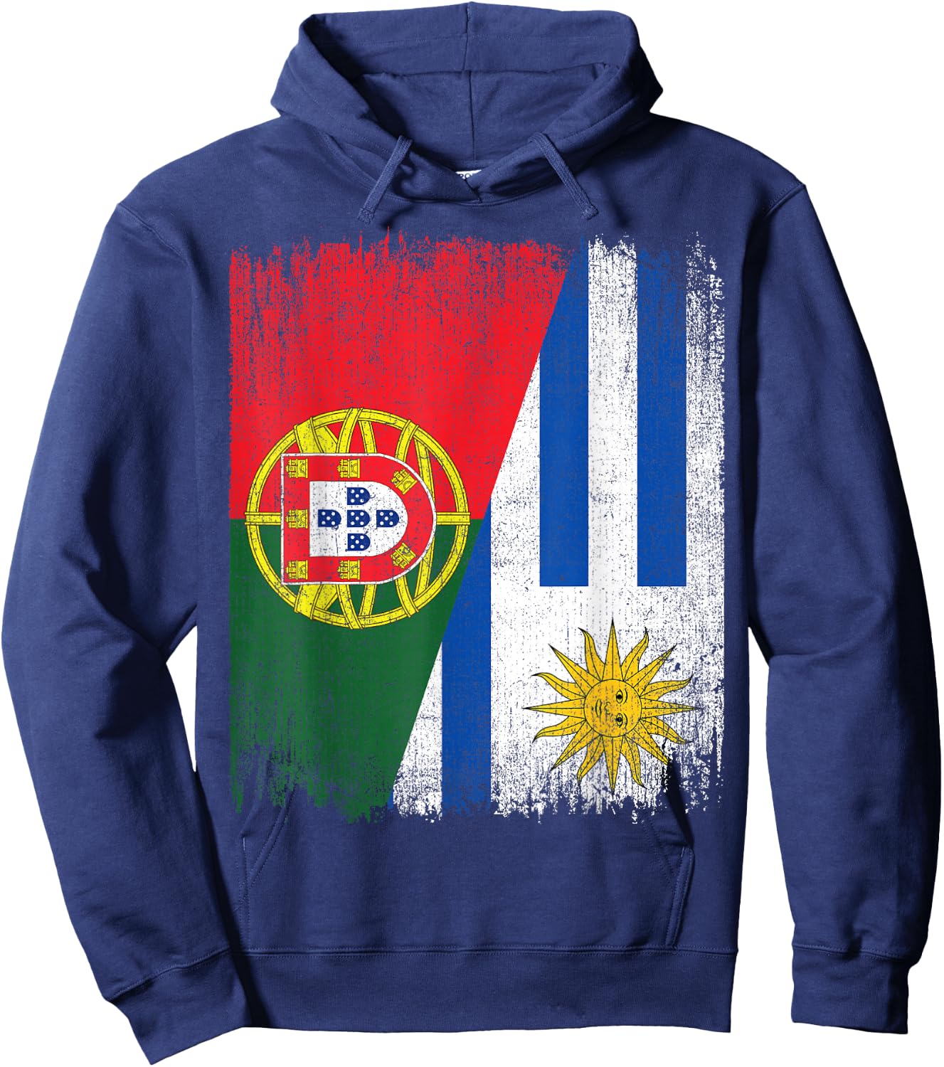 Half Portugal Uruguay Split Flag Portuguese Pride Roots Hoodie - Hoodie | Navy
