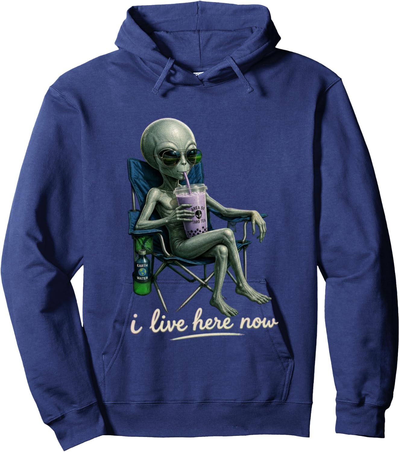 Design Amusant avec Inscription « I Live Here » - Motif Extraterrestre - Violet Manche Longue Hoodie - Hoodie | Navy