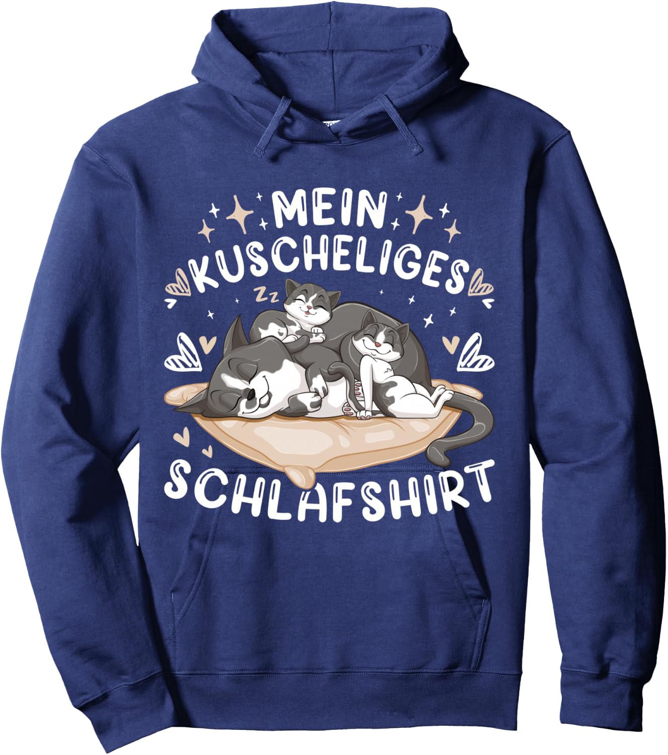 Mein Kuscheliges Schlafshirt, Hauskatze mit 2 Kitten, Shirt, black Hoodie - Hoodie | Navy
