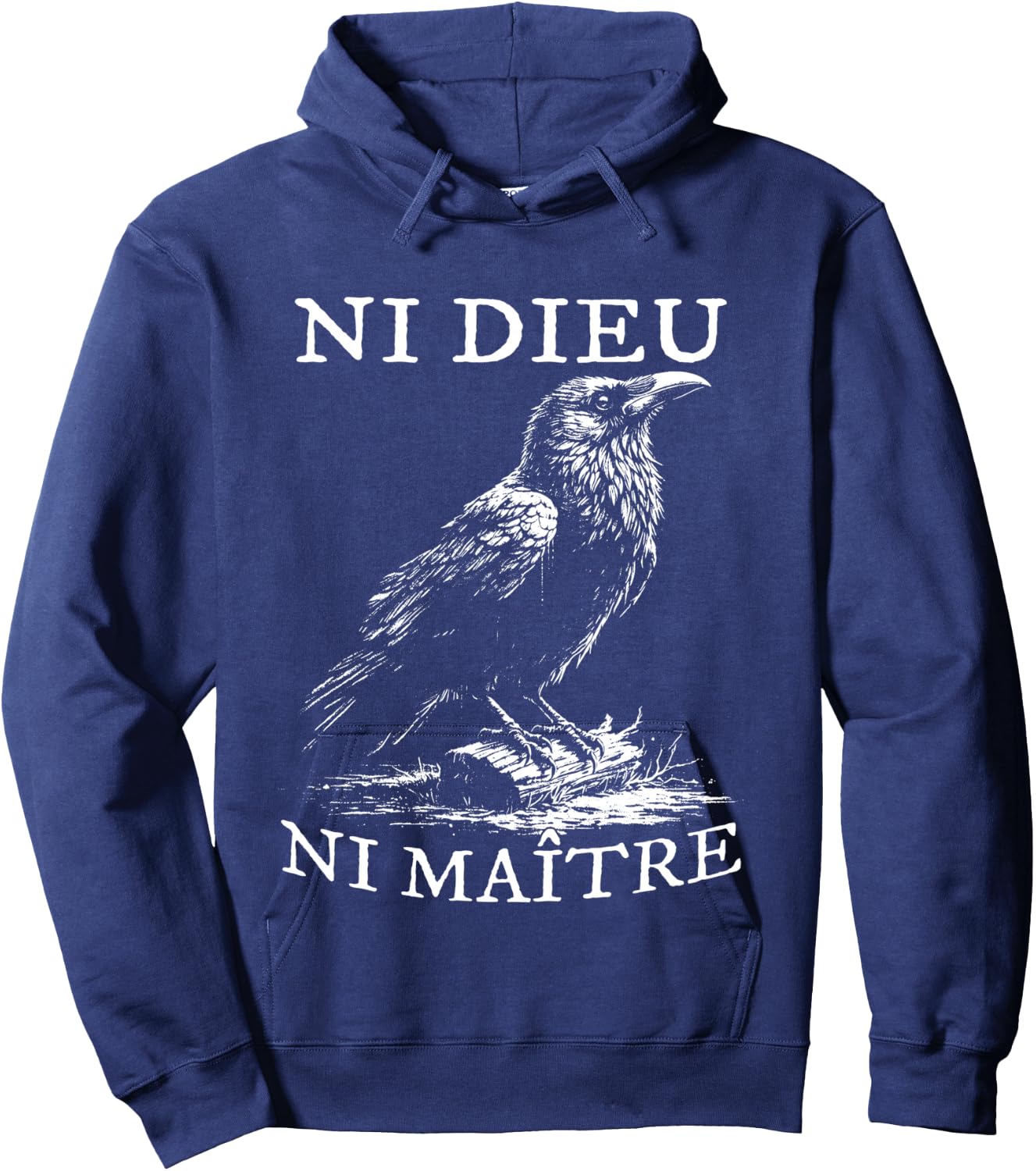 No God No Masters, Ni Dieu Ni Maitre, Retro Crow Bird Hoodie - Hoodie | Navy