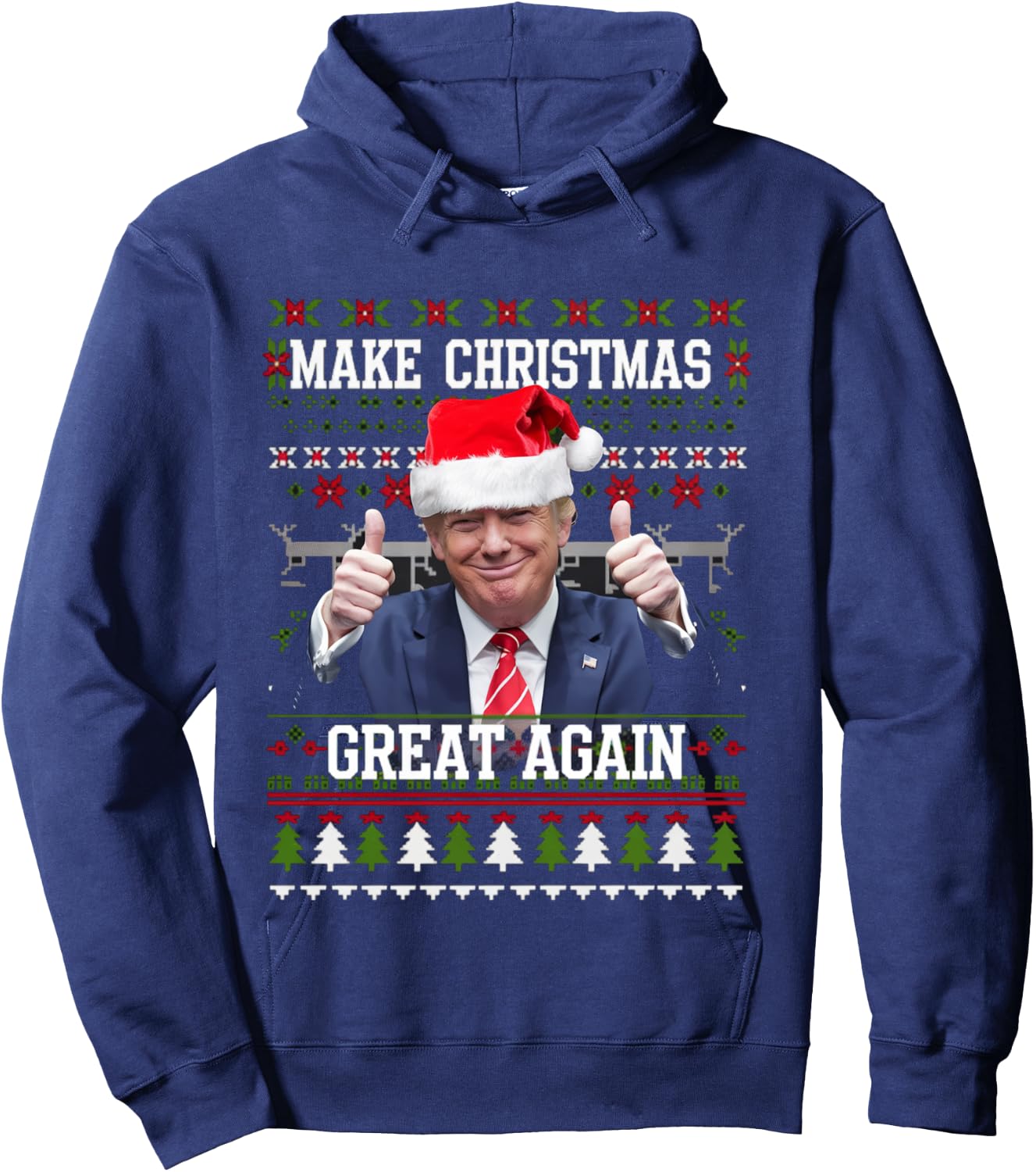 Make Christmas even more beautiful.Fun Christmas design featuring Trump , Black, S Hoodie - Hoodie | Navy