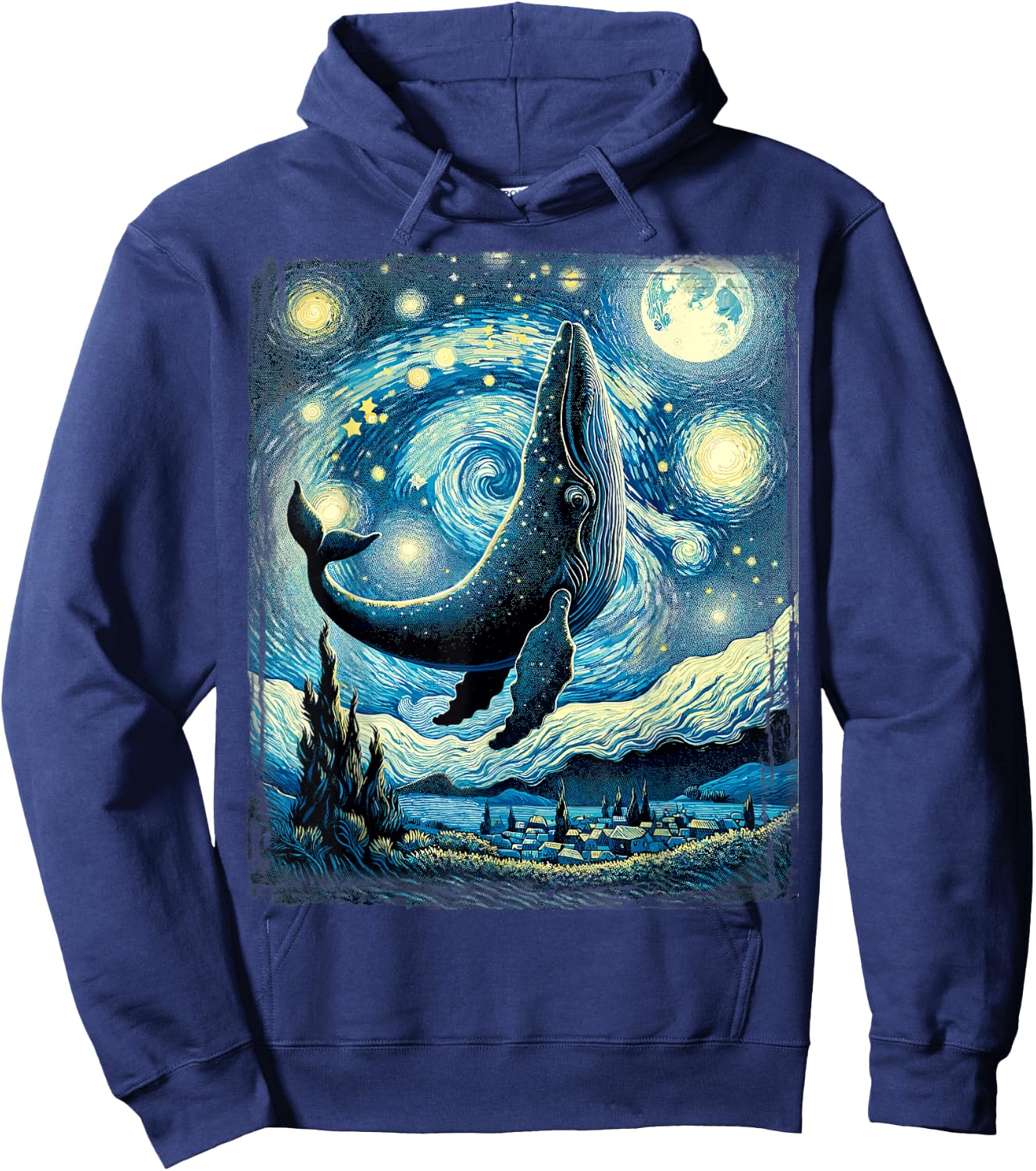 Whale Star Gazer Artistic Van Gogh Style Starry Night Whale Hoodie - Hoodie | Navy