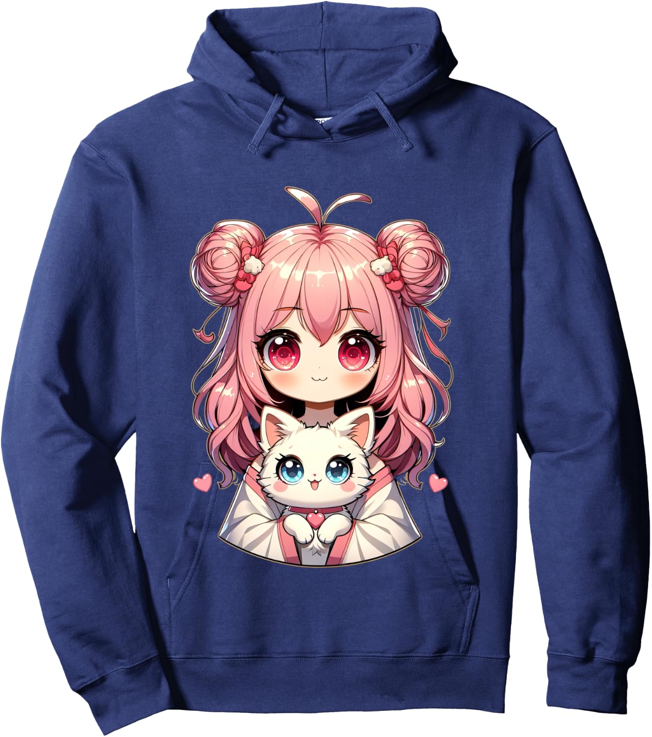 Anime cute cat lovers kawaii manga otaku anime girl pink Hoodie - Hoodie | Navy