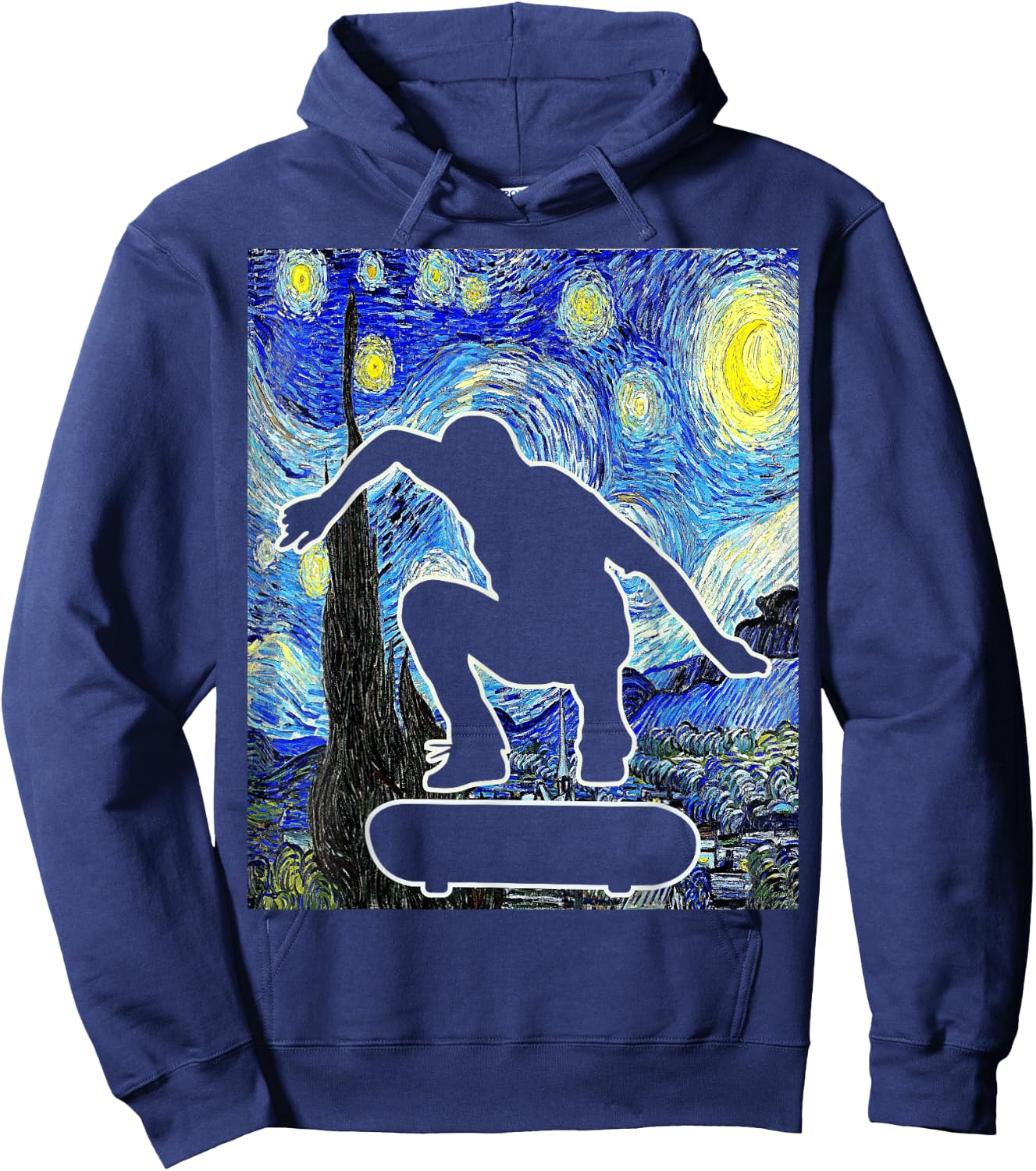 Skateboarding Starry Night Skateboard Van Gogh Hoodie - Hoodie | Navy