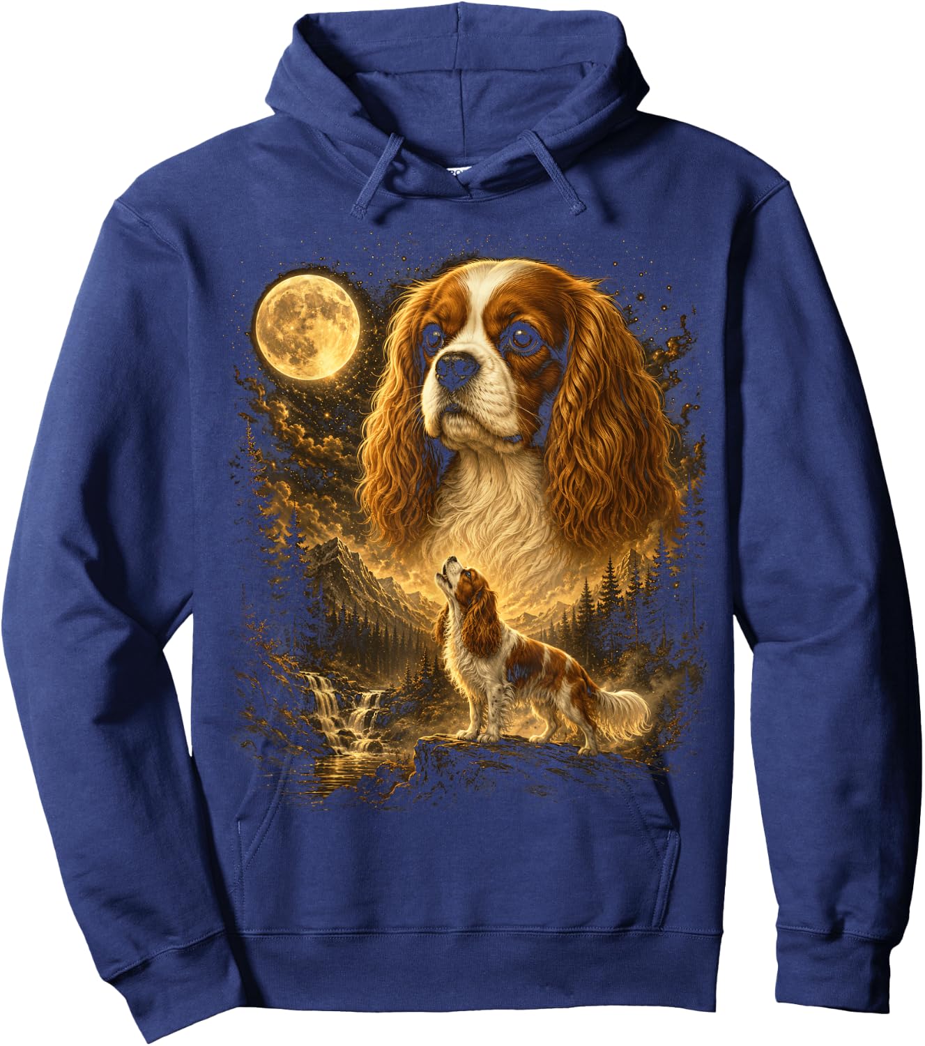Cavalier King Charles Spaniel Howling to The Moon Hoodie - Hoodie | Navy