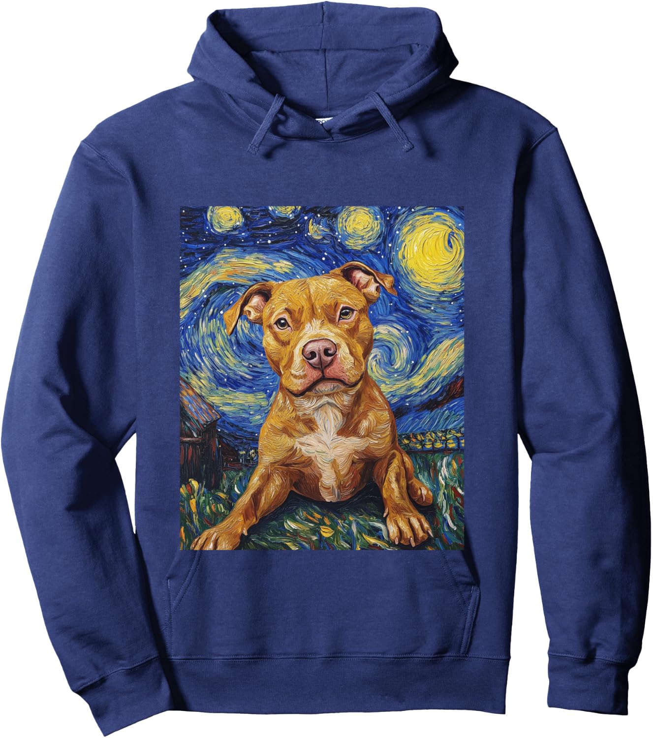 Pitbull Dog Pittie Van Gogh Style Starry Night Graphic Hoodie - Hoodie | Navy