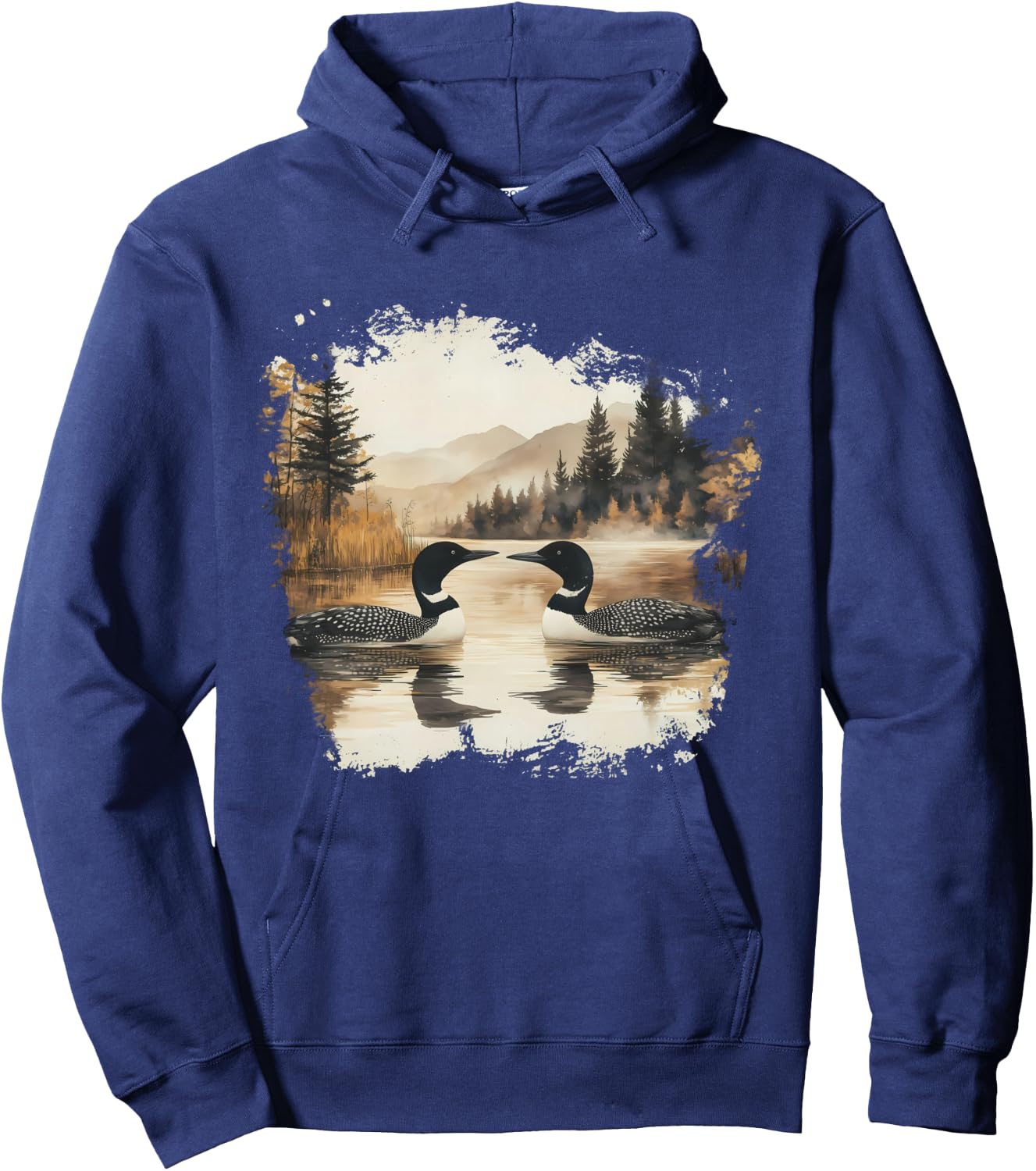 Retro Loon Wilderness Scene Women Hoodie - Hoodie | Navy