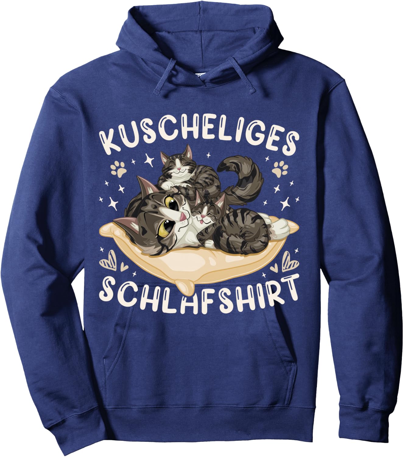 Cosy Sleep Shirt Forest Cat with 2 Kittens Shirt, black Hoodie - Hoodie | Navy