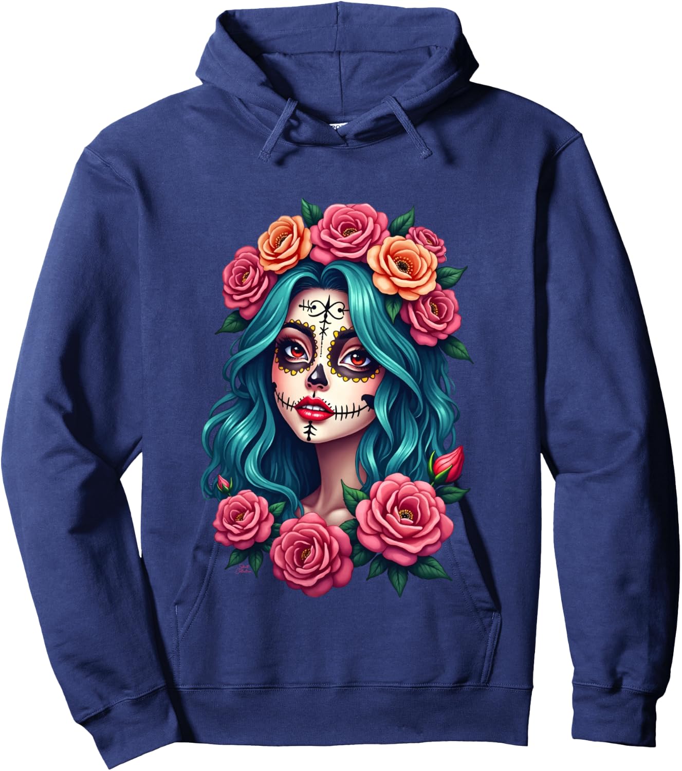 Dia de los Muertos head Mexican woman Mexico sugar skull , Black, S Hoodie - Hoodie | Navy