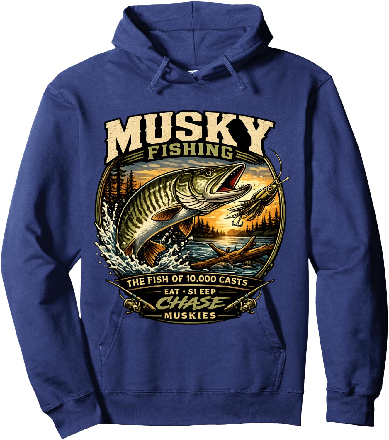 Musky Fishing - The Fish of 10000 Casts Eat Sleep Muskies Hoodie - Hoodie | Navy