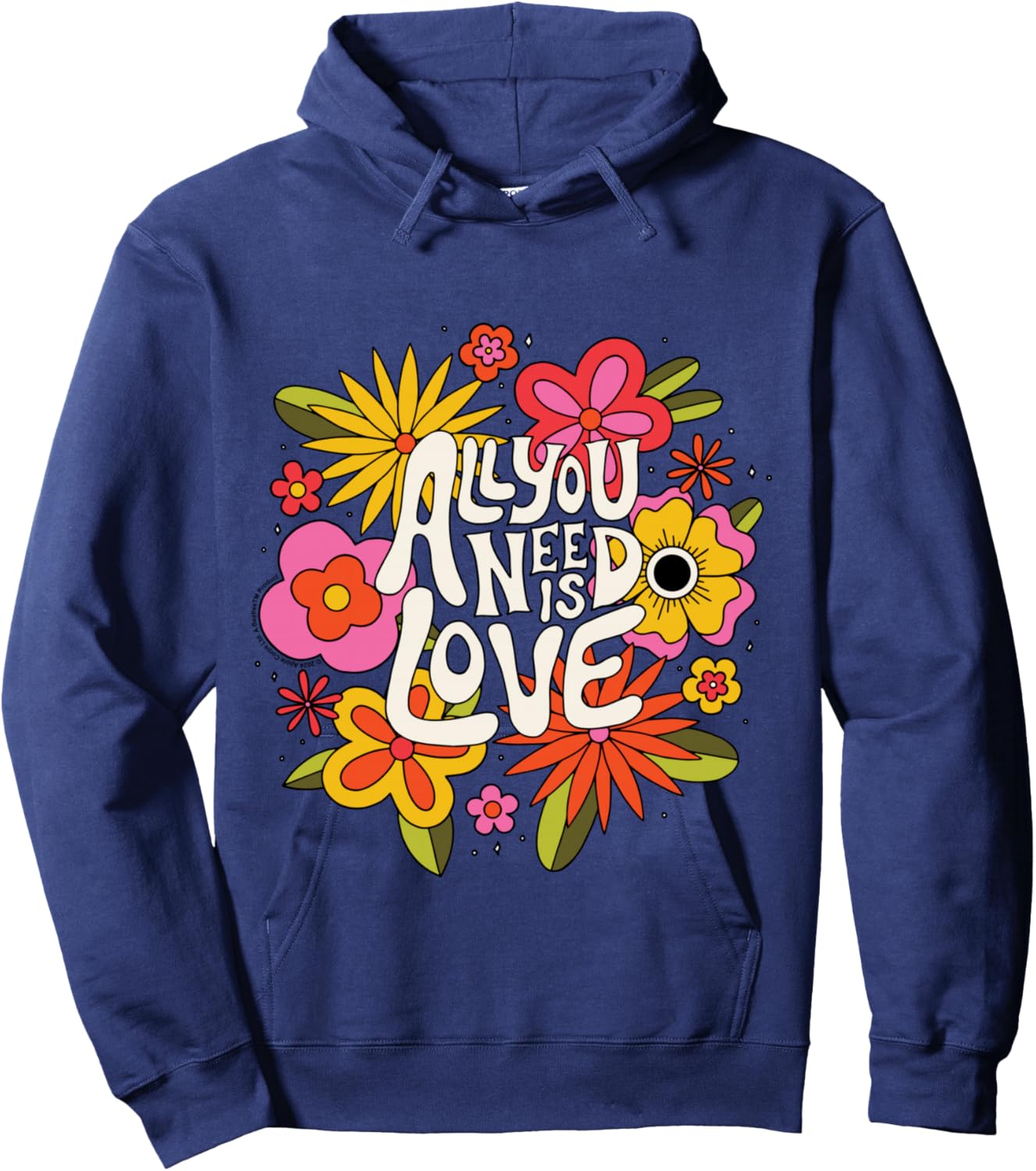 The Beatles - All You Need Is Love Retro Flowers , Black Hoodie - Hoodie | Navy