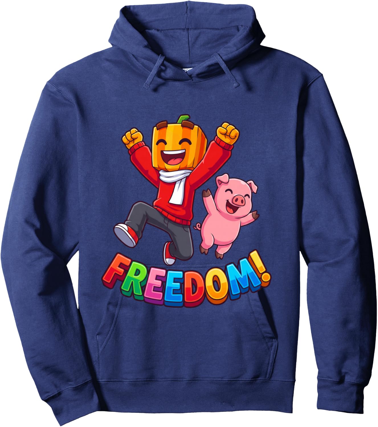 Freedom Kürbis Junge Rosa Schwein Kawaii Cartoon Langarmshirt Hoodie - Hoodie | Navy