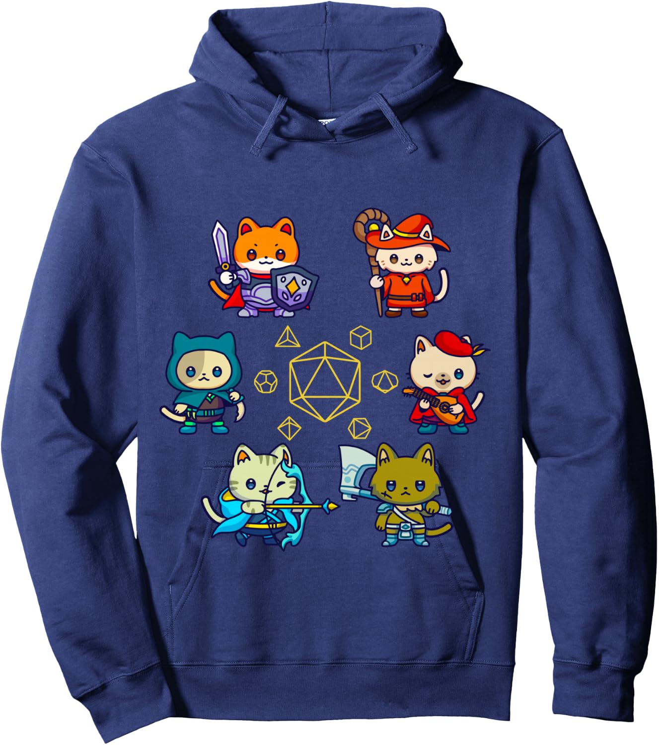 RPG Gamer Cats D20 Dice Nerdy Geek Cat Men, Women, Child , Black, S Hoodie - Hoodie | Navy
