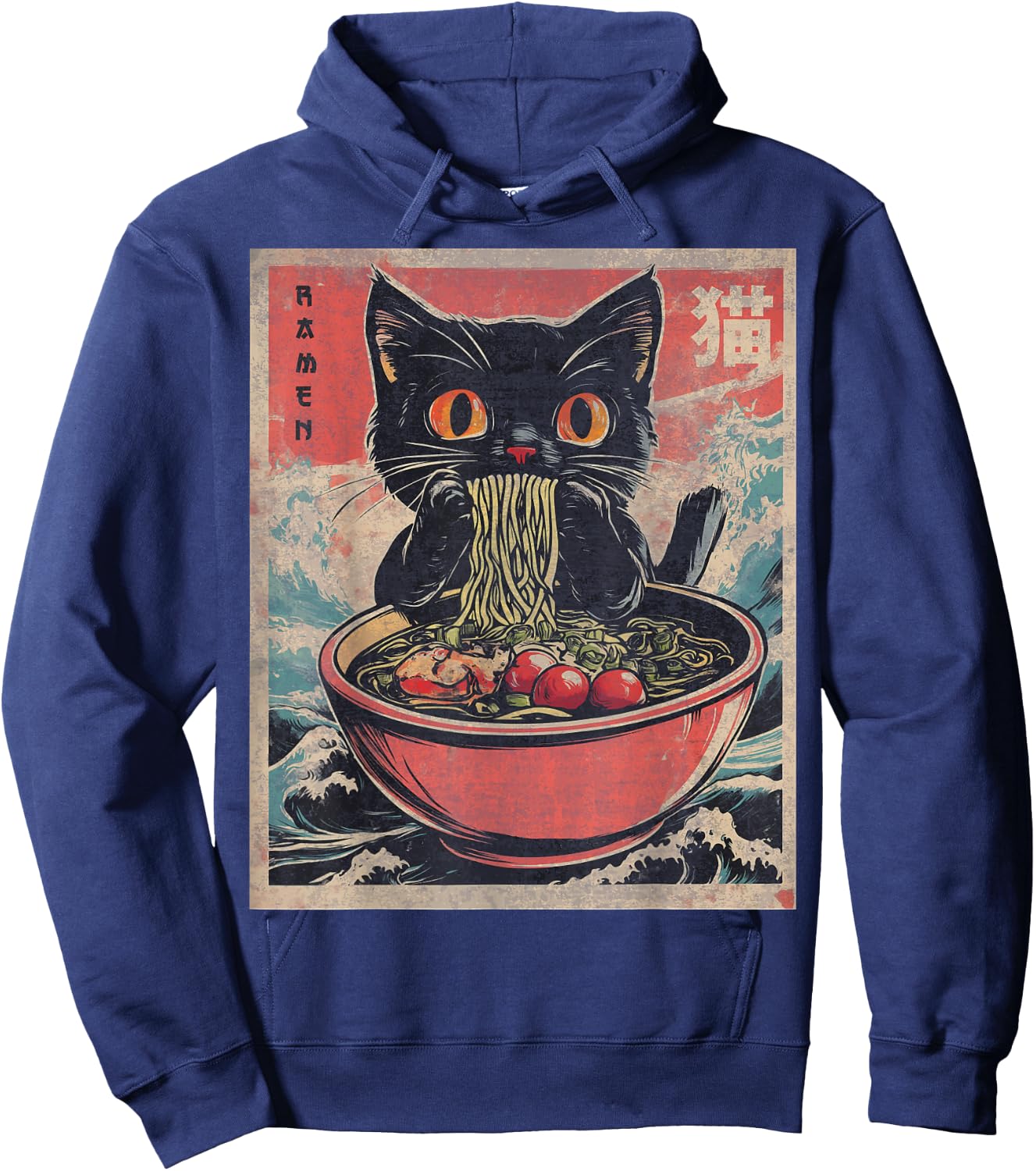 Anime Shirt Women Kids Cat Ramen Noodles Anime Cat Ramen Japanese Funny Graphic Kawaii Cat Anime Gifts Black XS Hoodie - Hoodie | Navy
