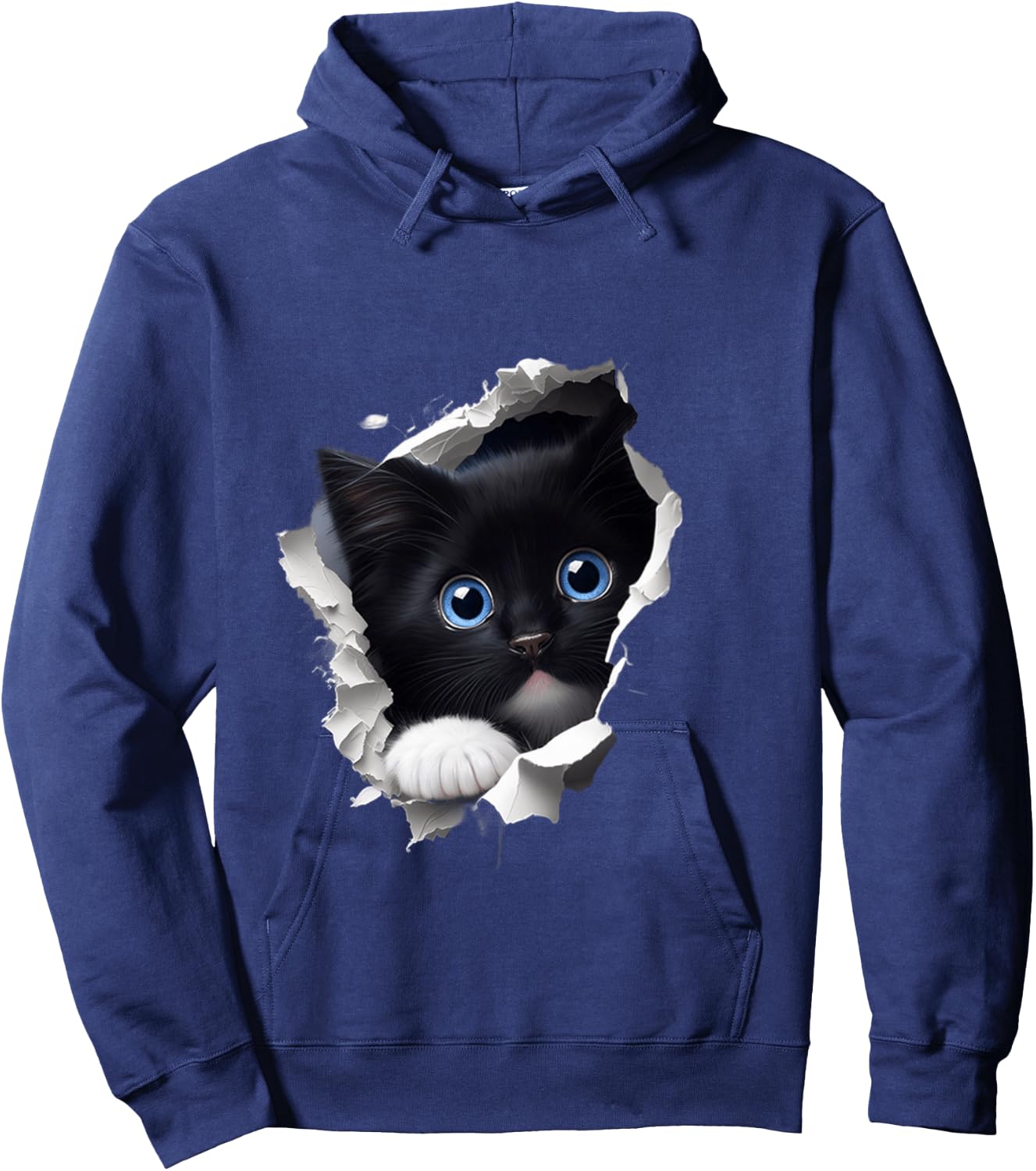 Curious Cute Kitten Black Cat Long-Sleeved Shirt, black Hoodie - Hoodie | Navy