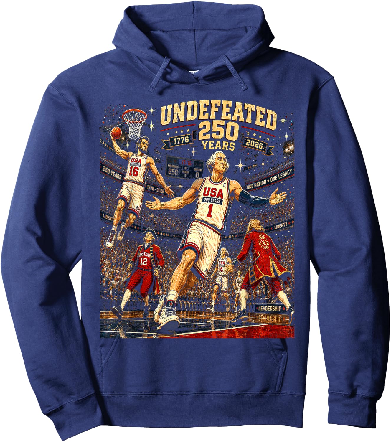 4th of July Basketball Undefeated Since 1776 250 Years Hoodie - Hoodie | Navy