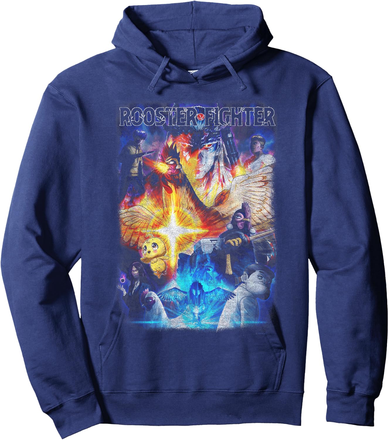 Rooster Fighter Colorful Poster Art Collage Anime Hoodie - Hoodie | Navy