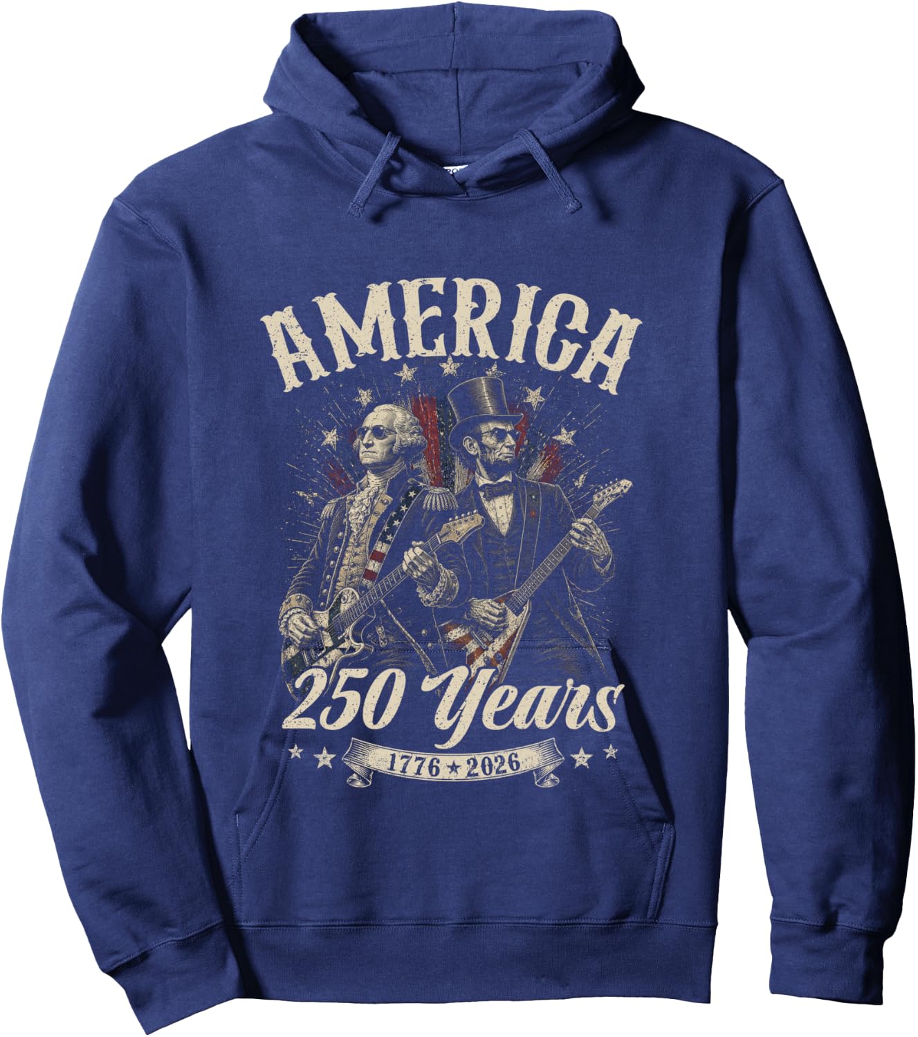 George Washington Lincoln Playing Guitar Abe Lincoln 250th Hoodie - Hoodie | Navy