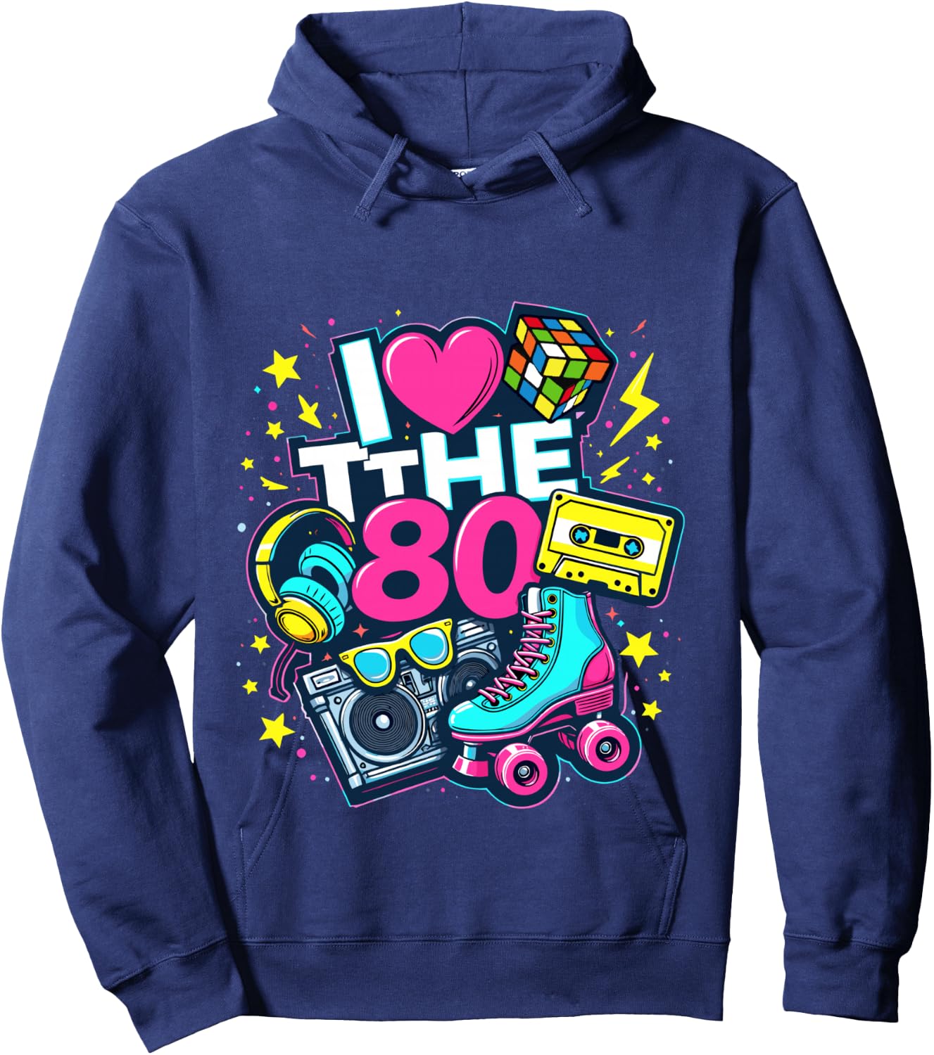 I Love The 80s Shirt Men Women Vintage 80s Party Costume , Black, S Hoodie - Hoodie | Navy