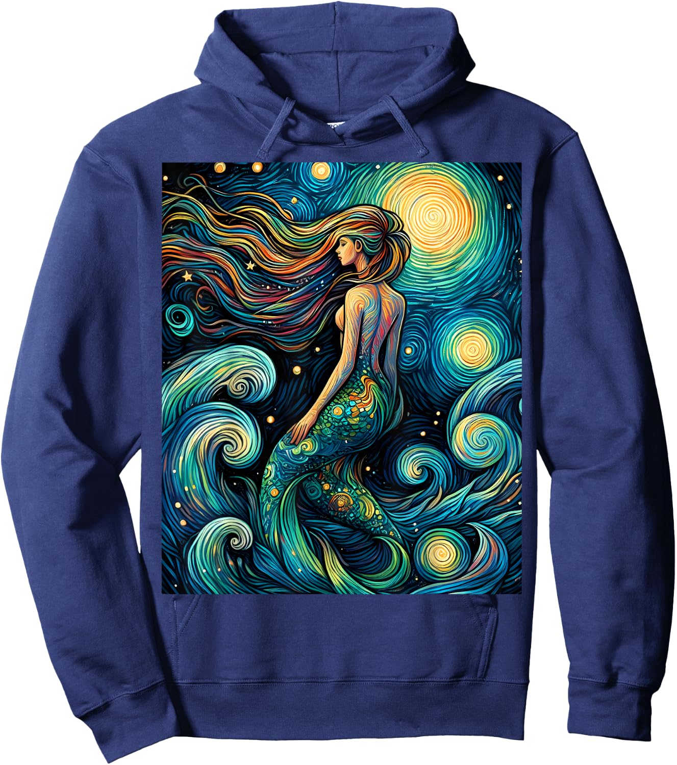 Mermaid Under Starry Night Sky Art Graphic Christmas Hoodie - Hoodie | Navy