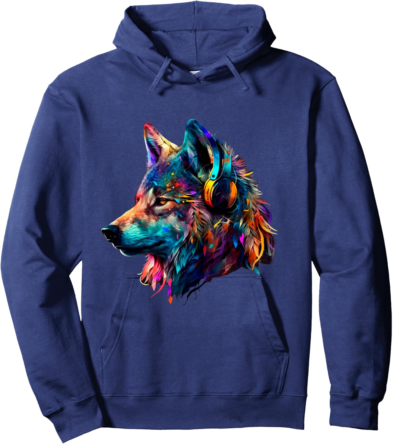 Bunter Wolf mit Kopfhörern, Musikgrafik, Herren, Damen, Kinder Langarmshirt Hoodie - Hoodie | Navy