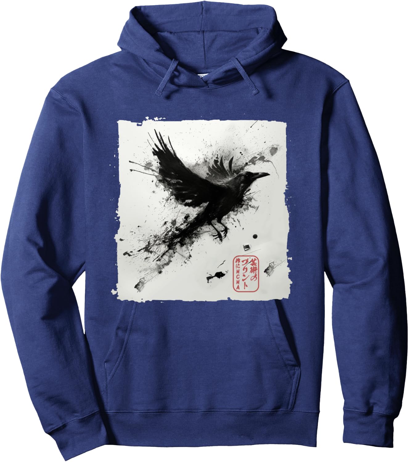 Japanische Kunsttinte Rabe/Krähe – Herren, Damen, Kinder Grafik Langarmshirt Hoodie - Hoodie | Navy