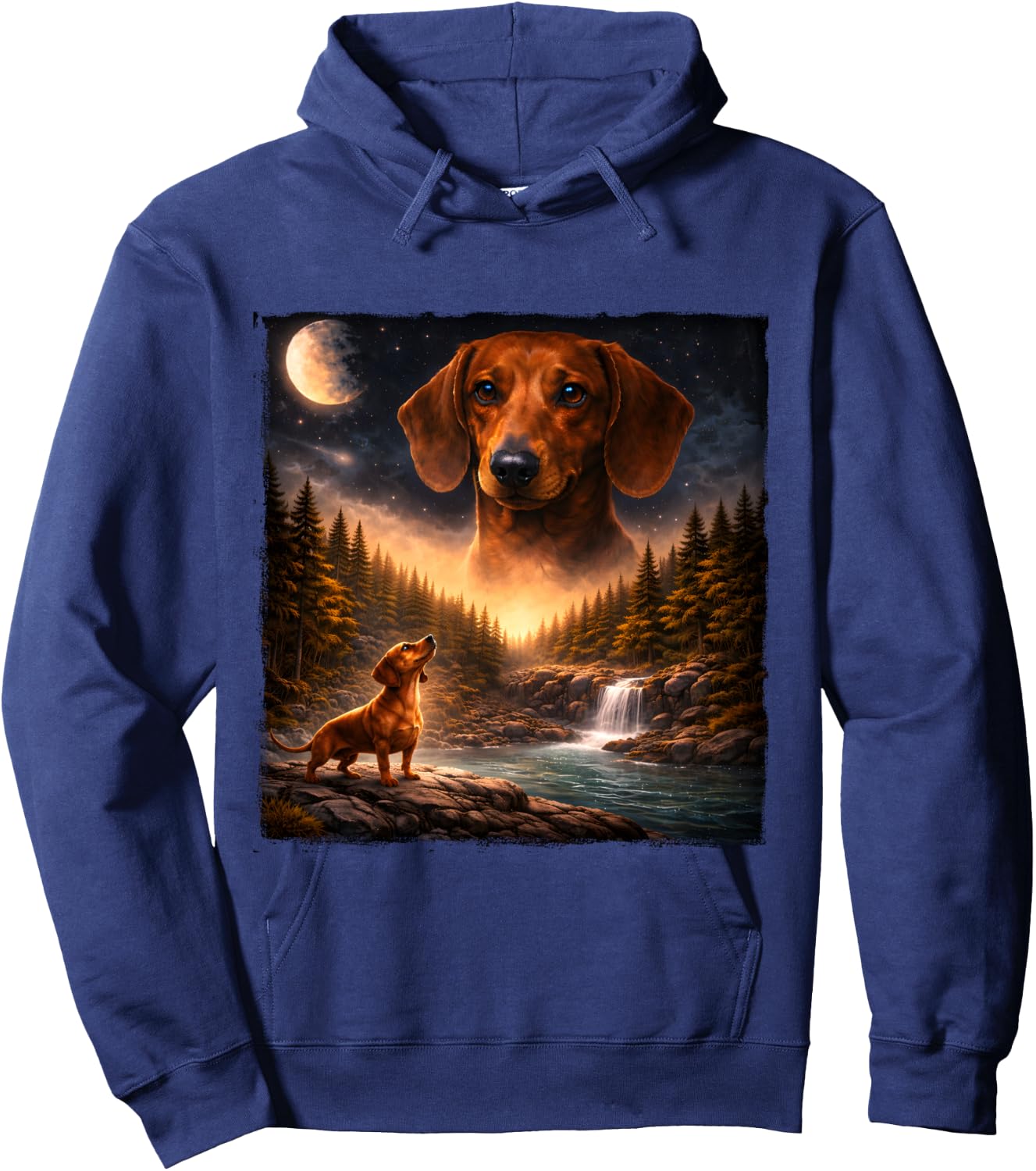 Vintage Dachshund Howling to The Moon 90s Retro Animals Hoodie - Hoodie | Navy