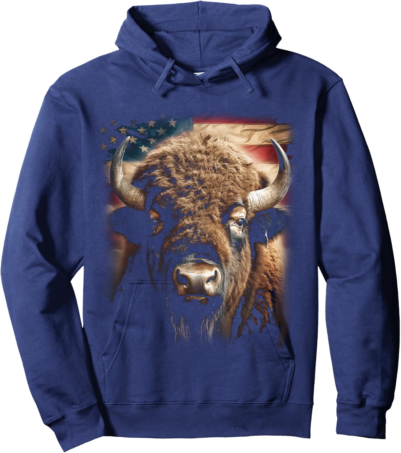 Western Buffalo American Bison USA Buffalo American flag Hoodie - Hoodie | Navy