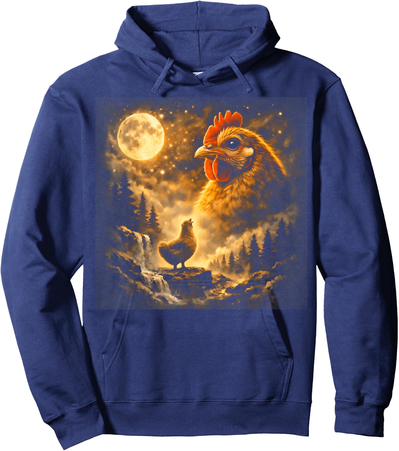 Funny Chicken Howling Moon Y2K Brainrot Meme Hoodie - Hoodie | Navy