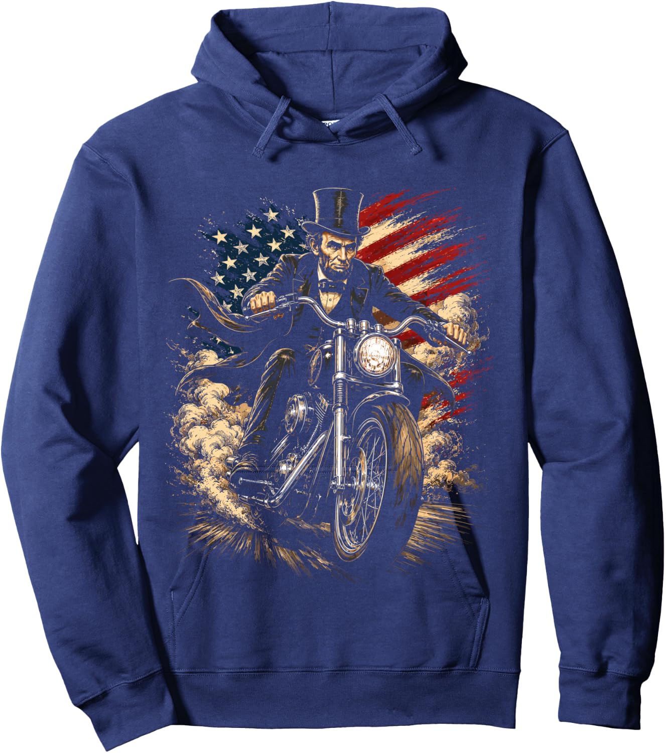 President Abraham Abe Lincoln Riding a Motorcycle Design Hoodie - Hoodie | Navy
