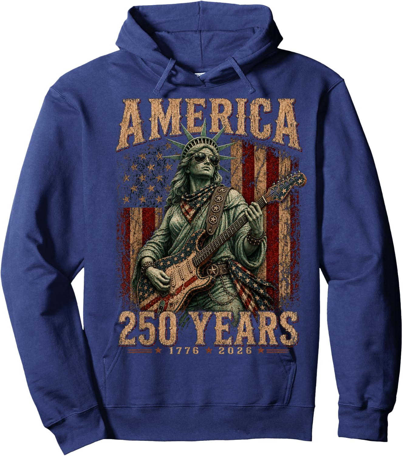 Statue Liberty Playing Guitar 4th July 250th Anniversary Hoodie - Hoodie | Navy