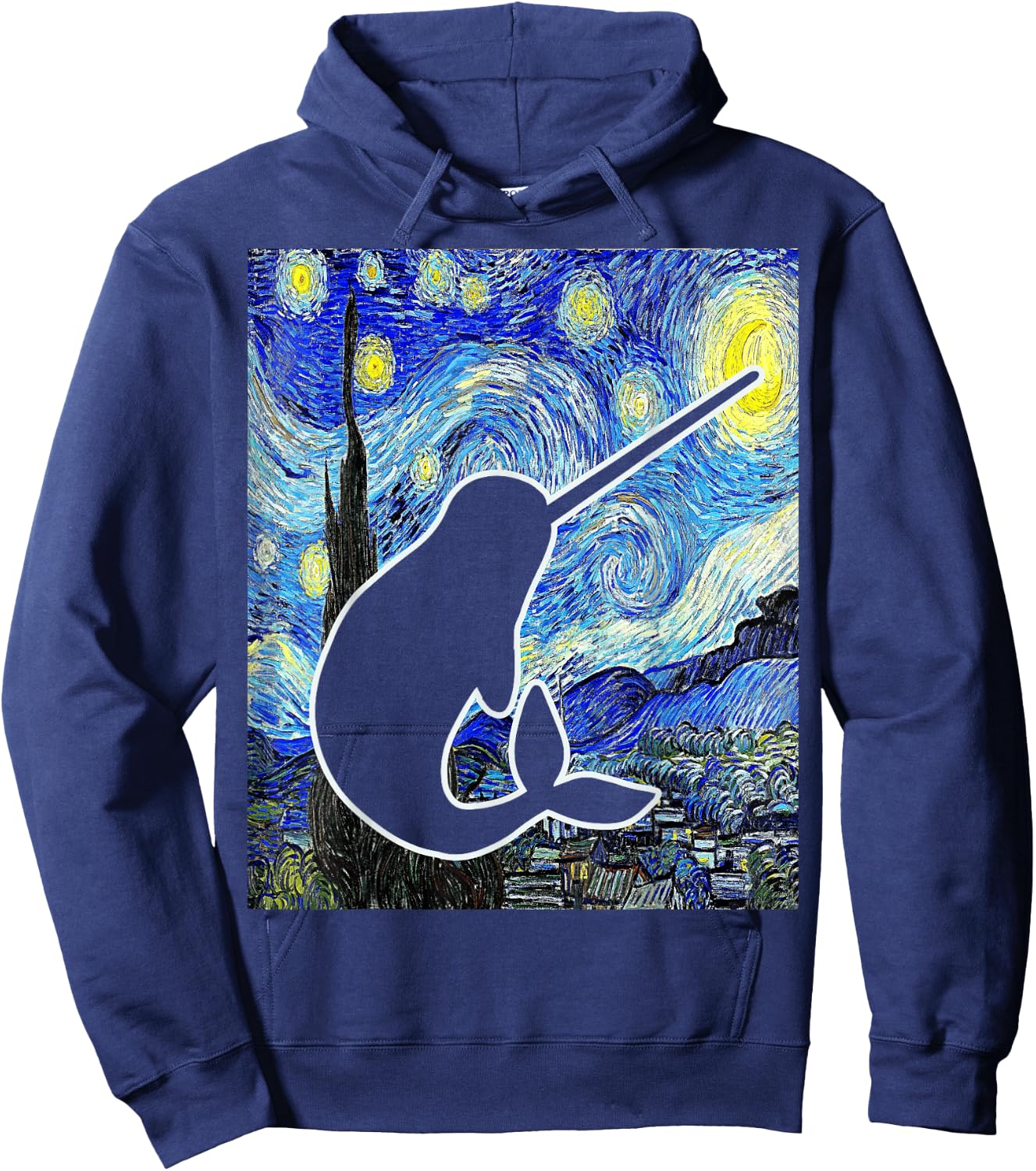 Narwhal Starry Night Narwhal Van Gogh Painting Cetology Hoodie - Hoodie | Navy