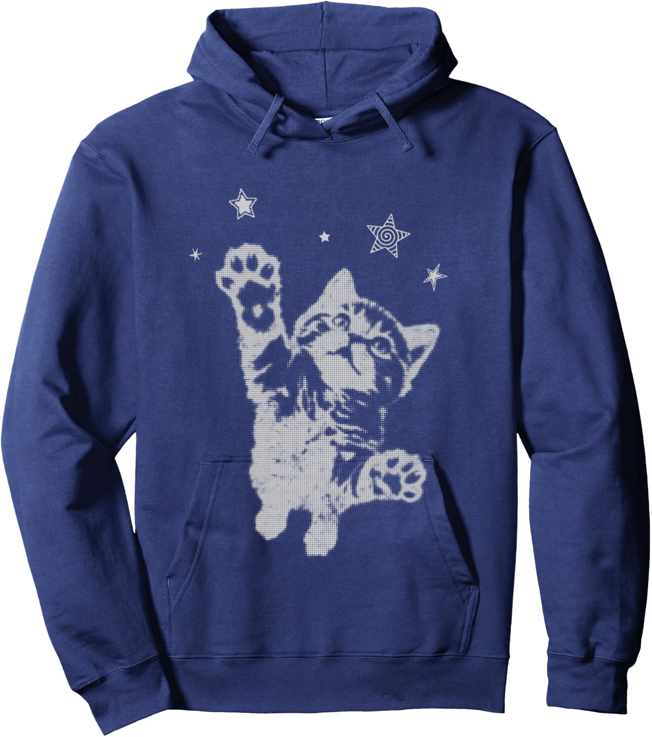 Y2K Cat Jumping Stars Silly 90s 2000s Grunge Vintage Graphic Hoodie - Hoodie | Navy