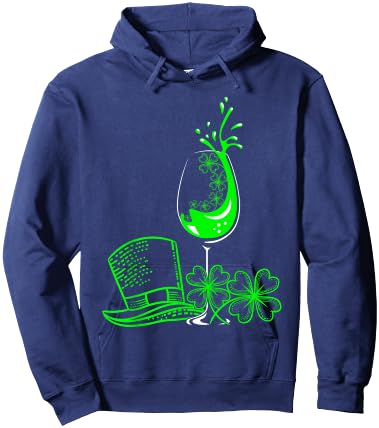St Patrick's Day Shamrock Wine Glass For Hoodie - Hoodie | Navy