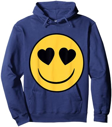 Emoji Official Retro Eyes Heart Shaped Yellow Smiling Face Hoodie - Hoodie | Navy