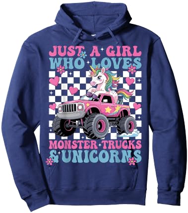 Just a Girl Who Loves Monster Trucks and Unicorns Girls Hoodie - Hoodie | Navy