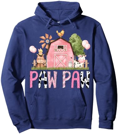 Paw Paw Pink Farm Animal Birthday Kids Matching Family Hoodie - Hoodie | Navy